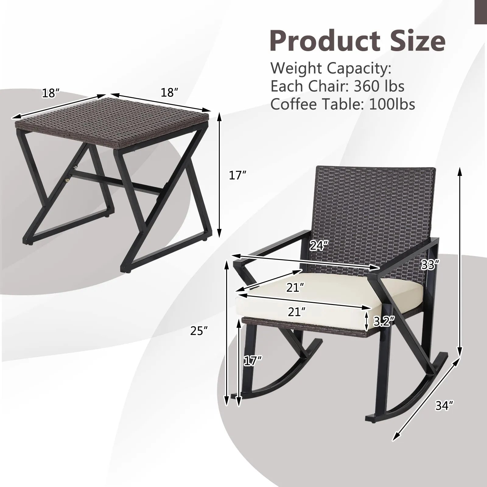 Tangkula 3 Piece Patio Rocking Set