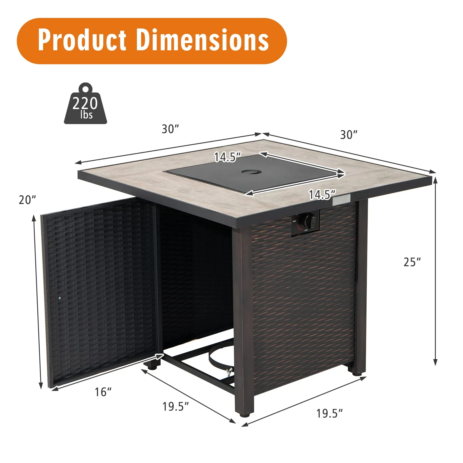 Tangkula 30 Inch Propane Gas Fire Pit Table, Patiojoy 50,000 BTU Square Fire Table