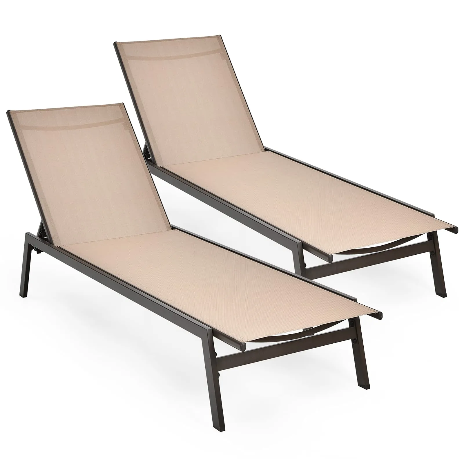 Tangkula Outdoor Chaise Lounge Chair, 6-Position Adjustable Reclining Chair with Breathable Fabric and Heavy Duty Steel Frame