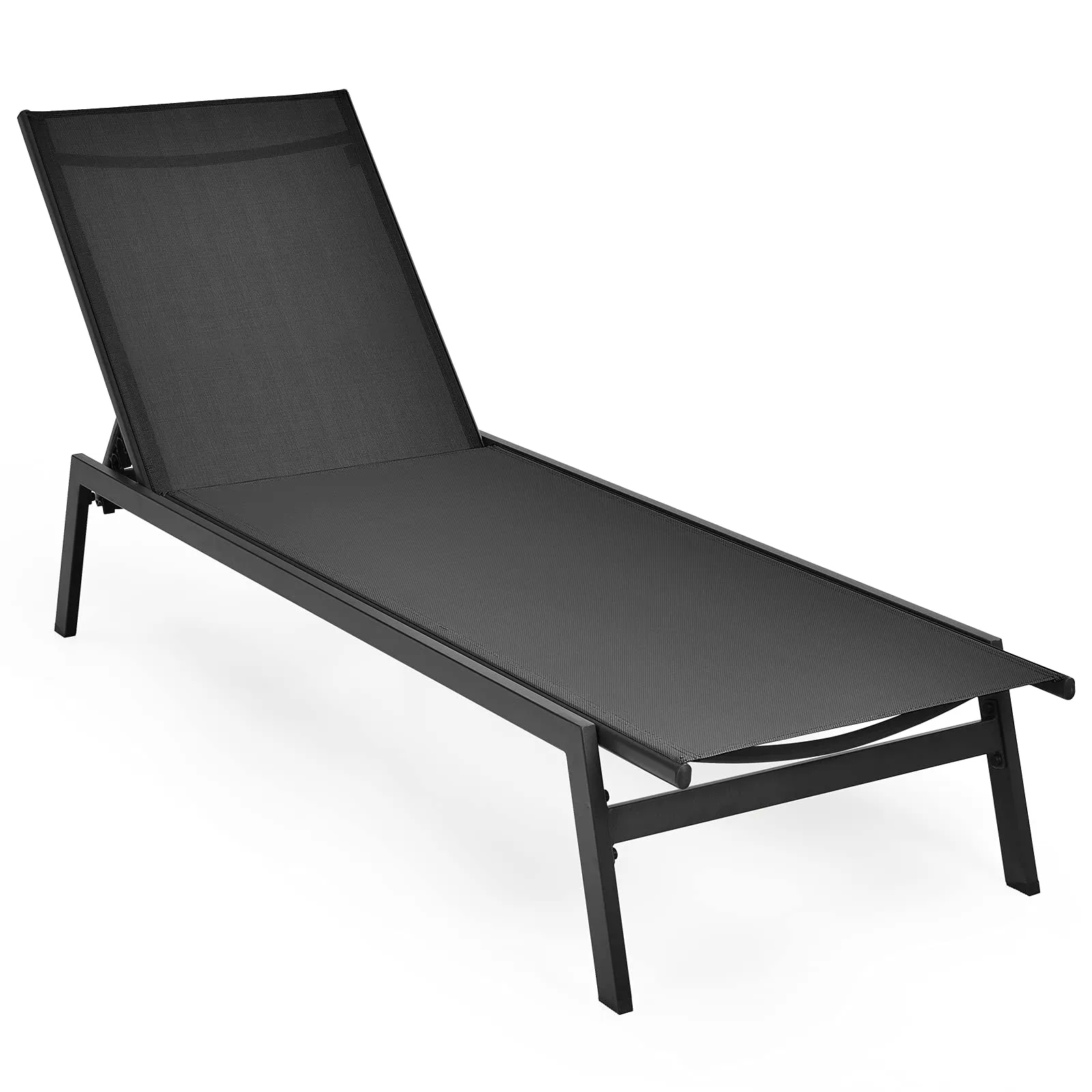 Tangkula Outdoor Chaise Lounge Chair, 6-Position Adjustable Reclining Chair with Breathable Fabric and Heavy Duty Steel Frame