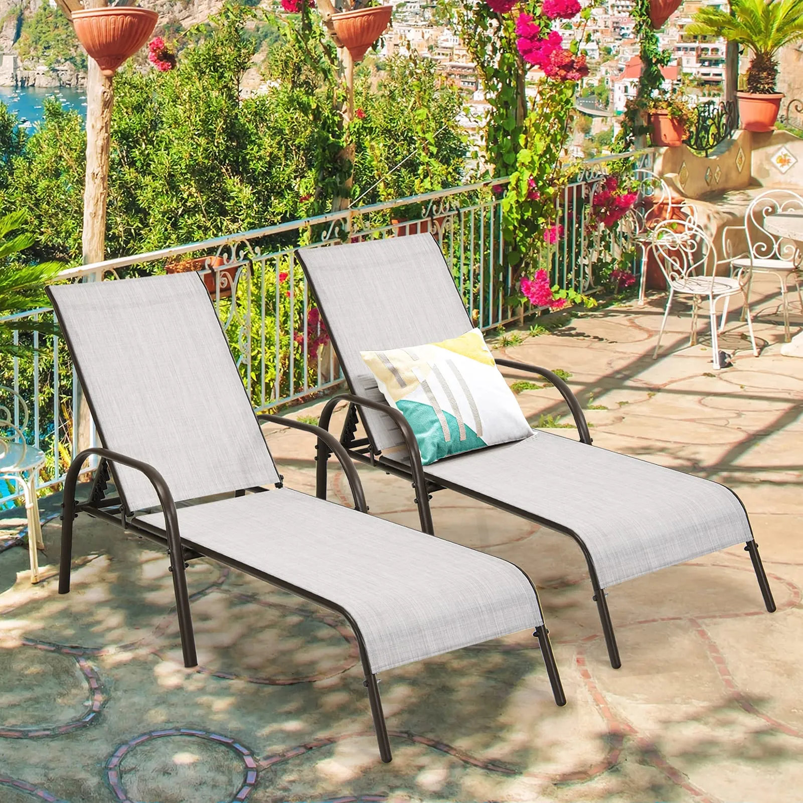 Tangkula Patio Chaise Lounge, Recliner Outdoor Lounger Chair w/Adjustable Backrest, Reclining Chair w/Heavy Duty Steel Frame