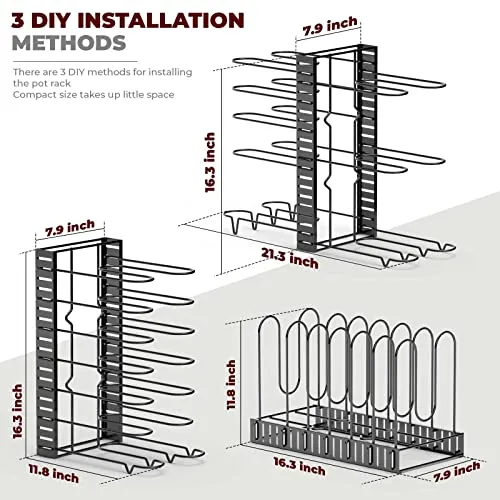 Vdomus Pot Rack Organizer Adjustable Black Metal 8 Pots Holder