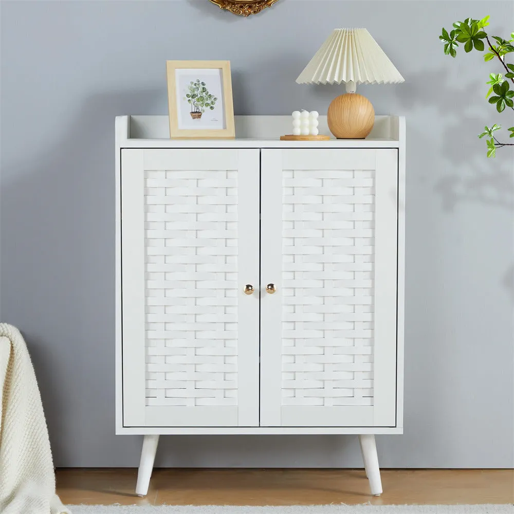 Wooden Shoe Cabinet 4-Tier Freestanding Shoe Rack With with Woven Doors
