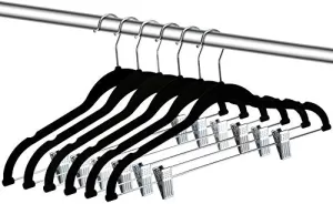 ZOYER Velvet Clothes Hangers with Clips (12 Pack) Velvet Skirt Hangers - Non-Slip Pant Hangers (Black)